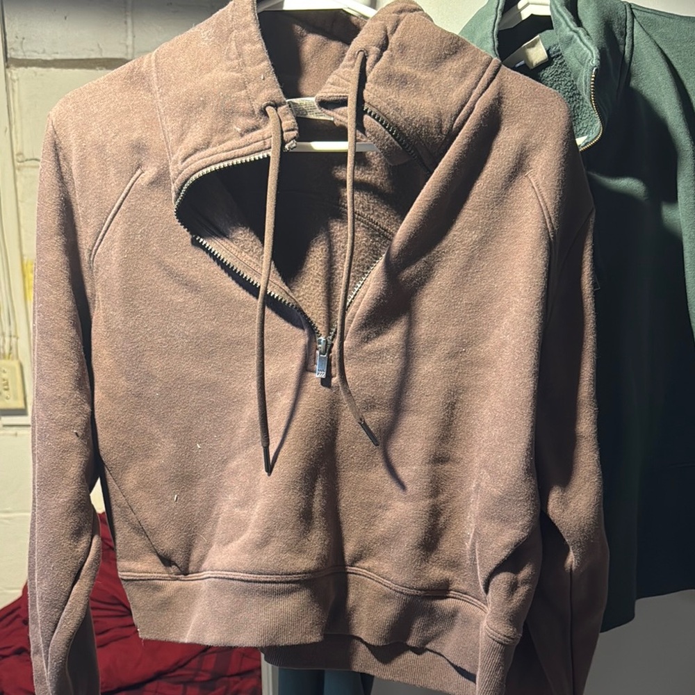 Brown and forest green Half-Zip Hoodies